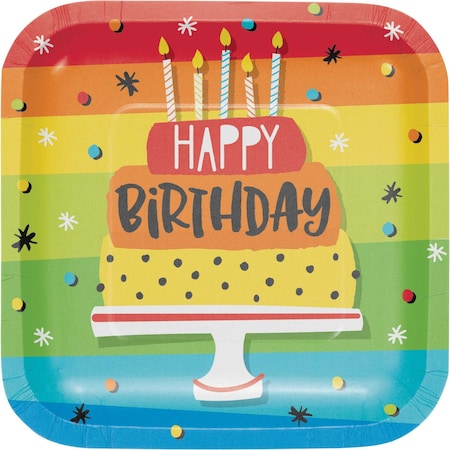Creative Converting Rainbow Cake Square Dessert Plates, 7", 96PK 332461
